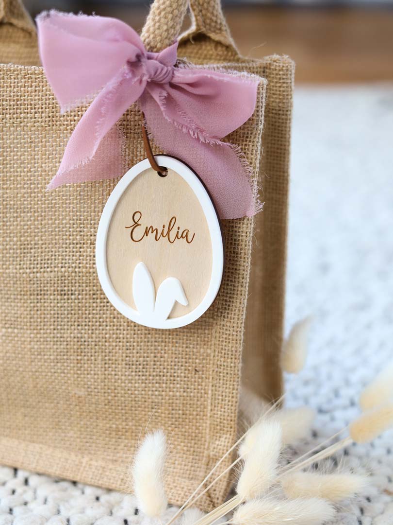 Osterdeko personalisiert Jutetasche Anhänger
