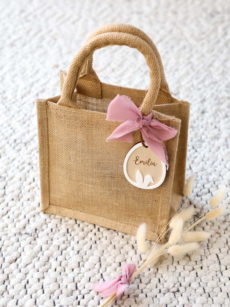 Osterdeko personalisiert Jutetasche Anhänger
