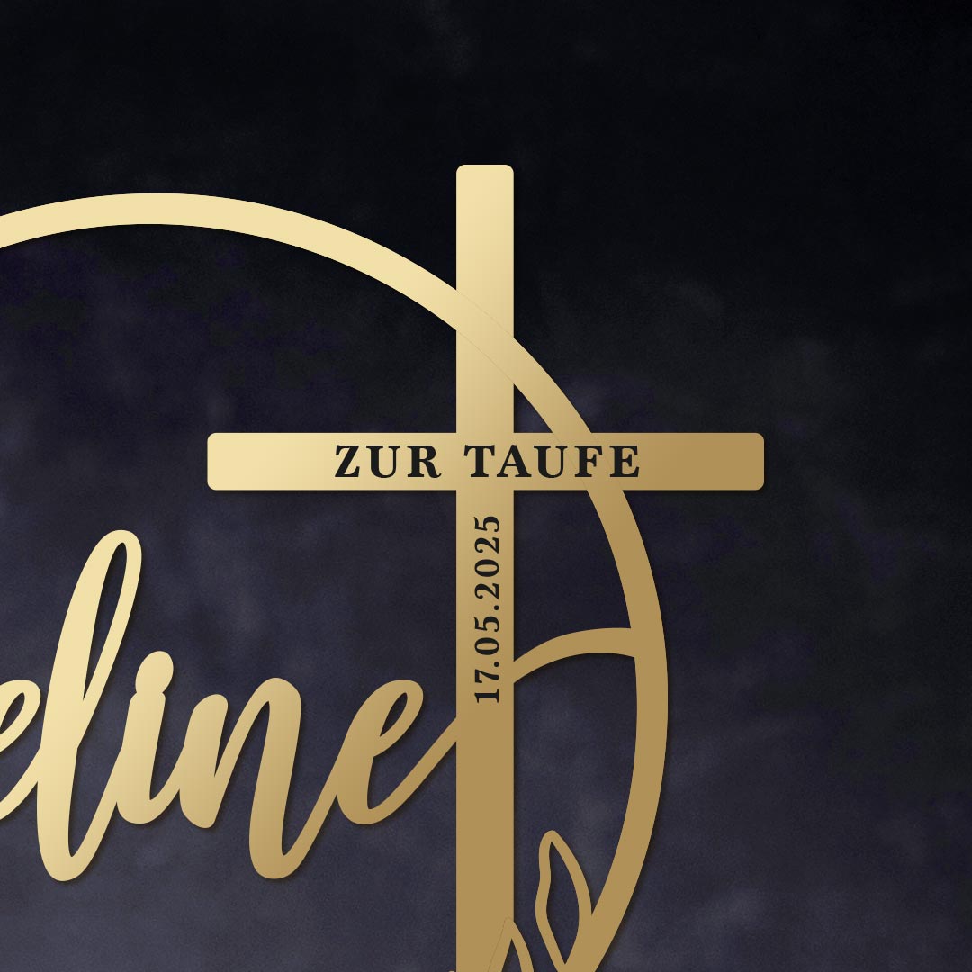 Taufe Kommunion Firmung Cake Topper Kreuz mit Wunschname floraler Ring