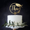 Taufe Kommunion Firmung Cake Topper Fisch mit Wunschname floraler Ring