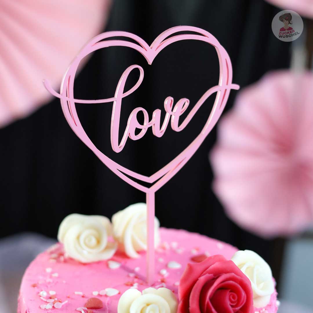 Cake Topper Rosa Herz Love Schriftzug