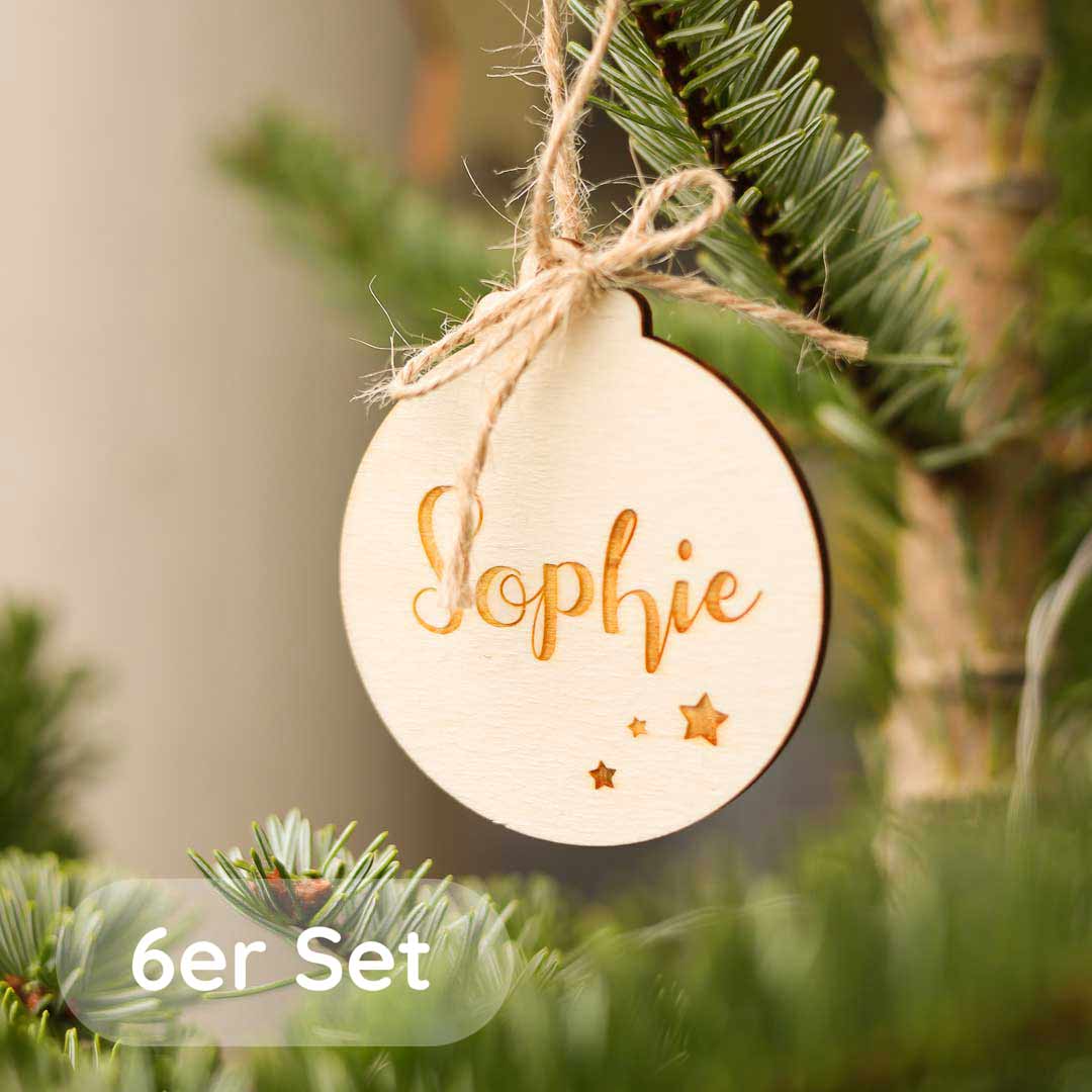 6er Set - Weihnachtsschmuck Geschenkanhänger personalisiert aus Holz