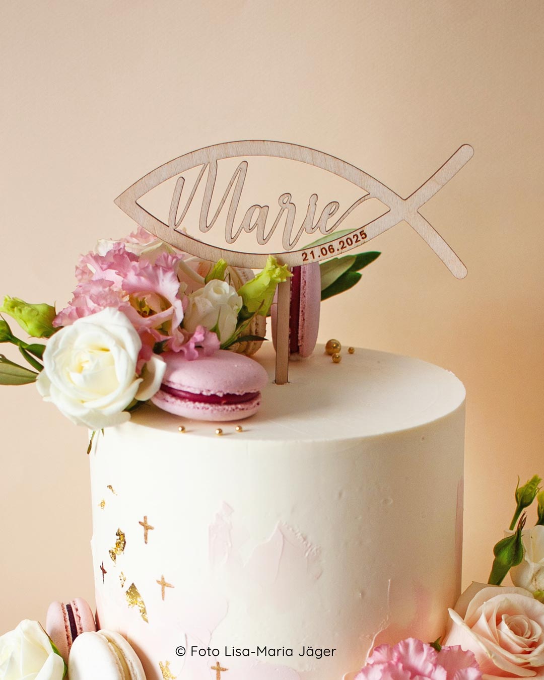 Cake Topper Fisch Wunschname Holz