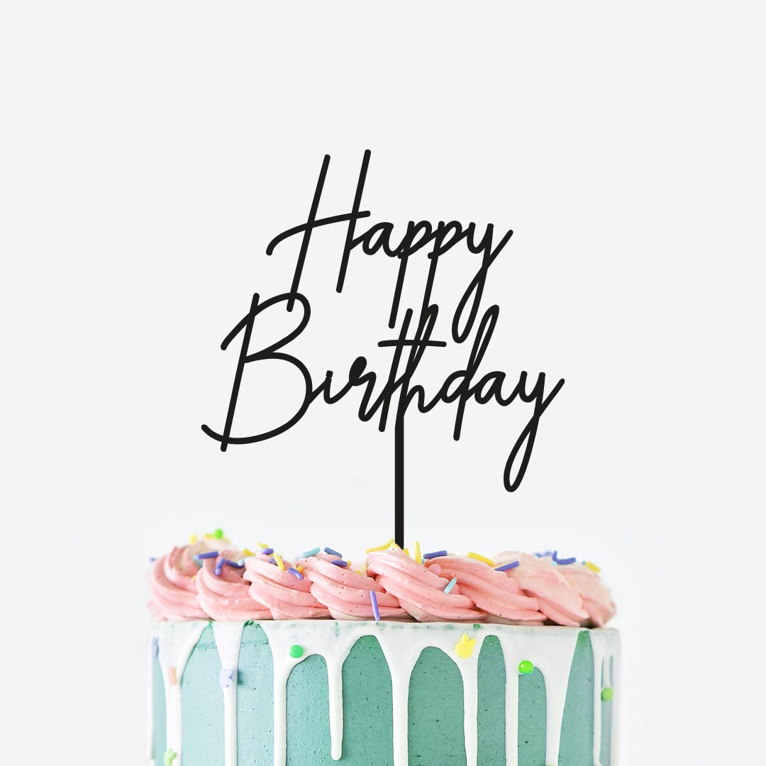 Cake Topper Happy Birthday Acryl Schwarz