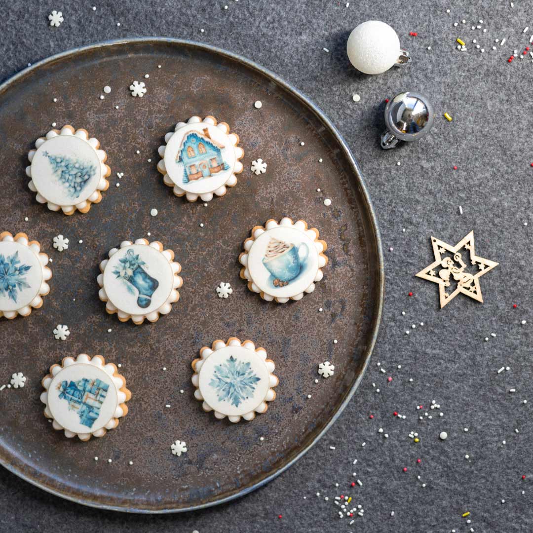 Keks Cupcake Aufleger blaue Weihnachten