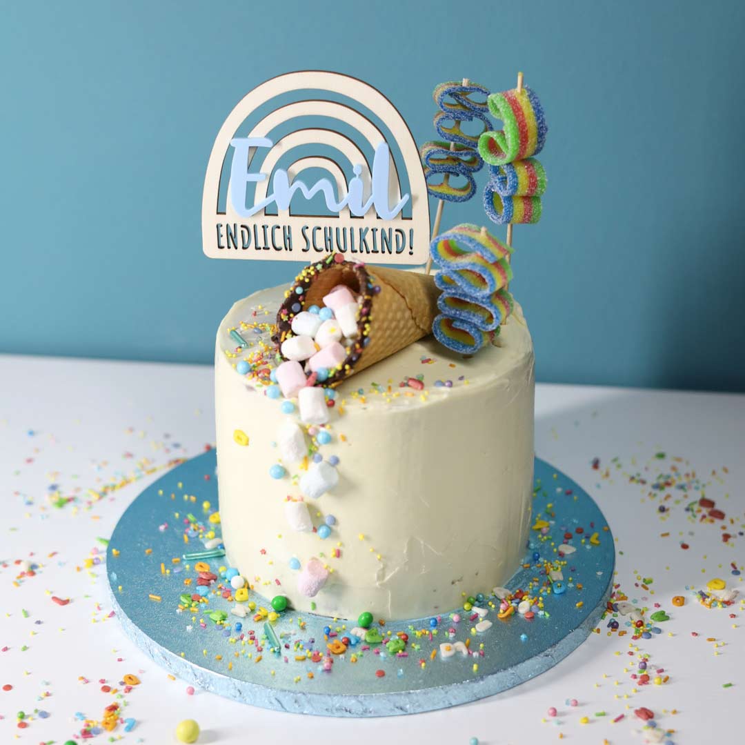 Cake Topper Einschulung Kinder Regenbogen personalisiert