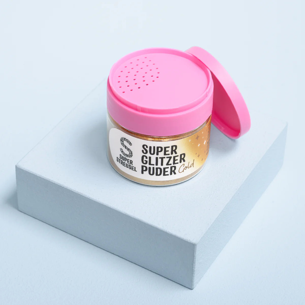 Super Streusel SuperGlitzerPuder Gold Verpackung Sieb