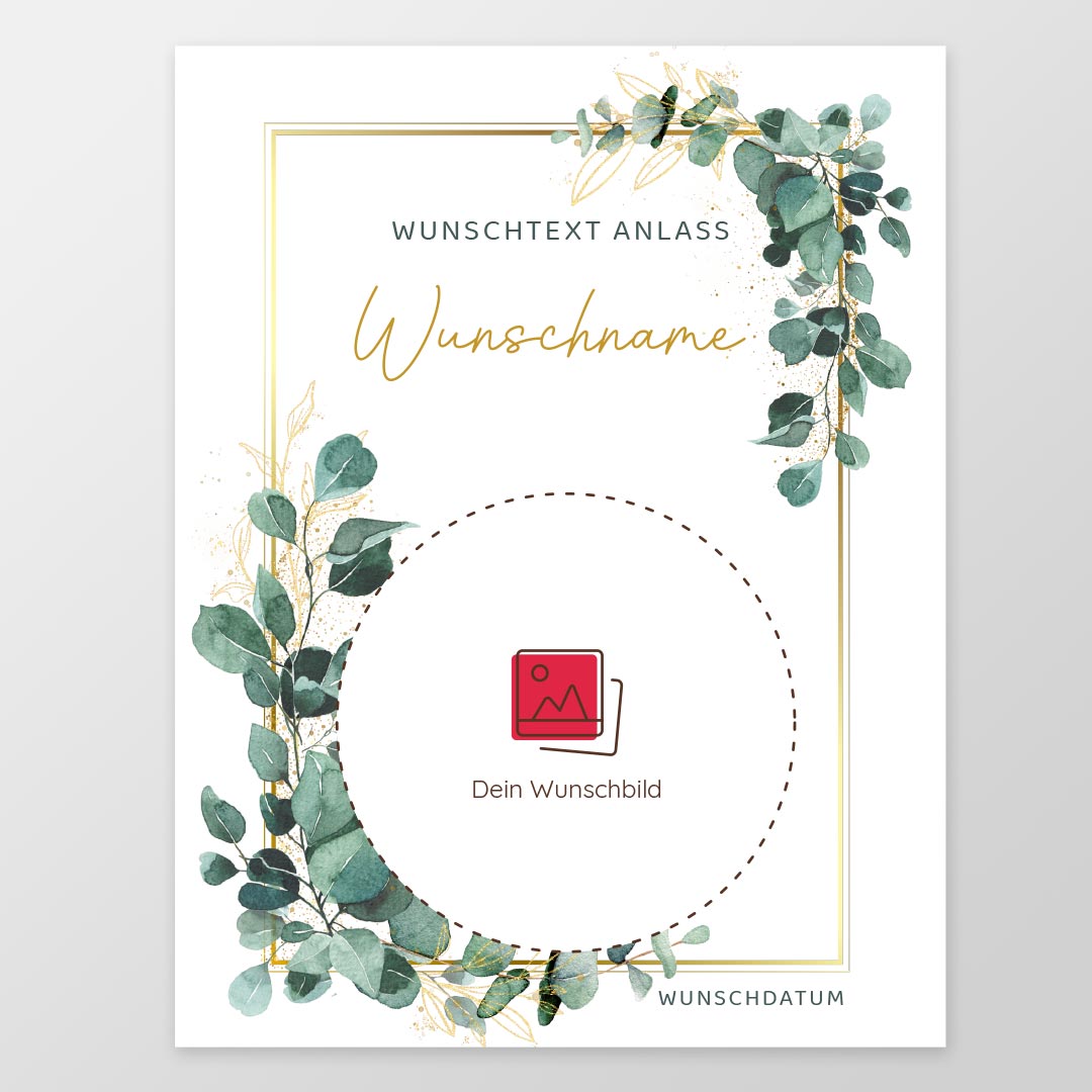 Foto Tortenaufleger Erstkommunion personalisiert mit Name, Datum und Foto im Eukalyptusdesign