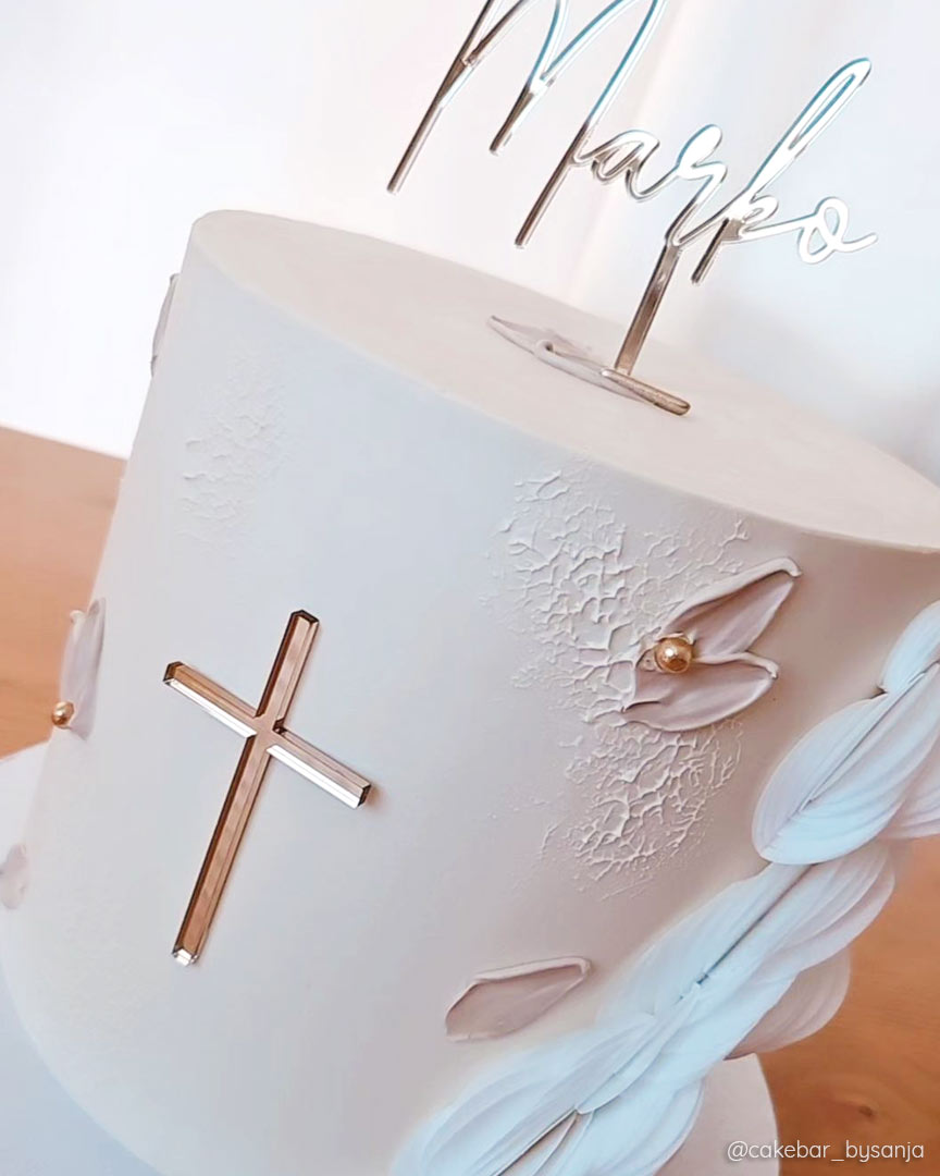Cake Topper Taufe – Kreuz Aus Acryl/Holz, 15 Cm Hoch, Torten-Deko Made In Germany