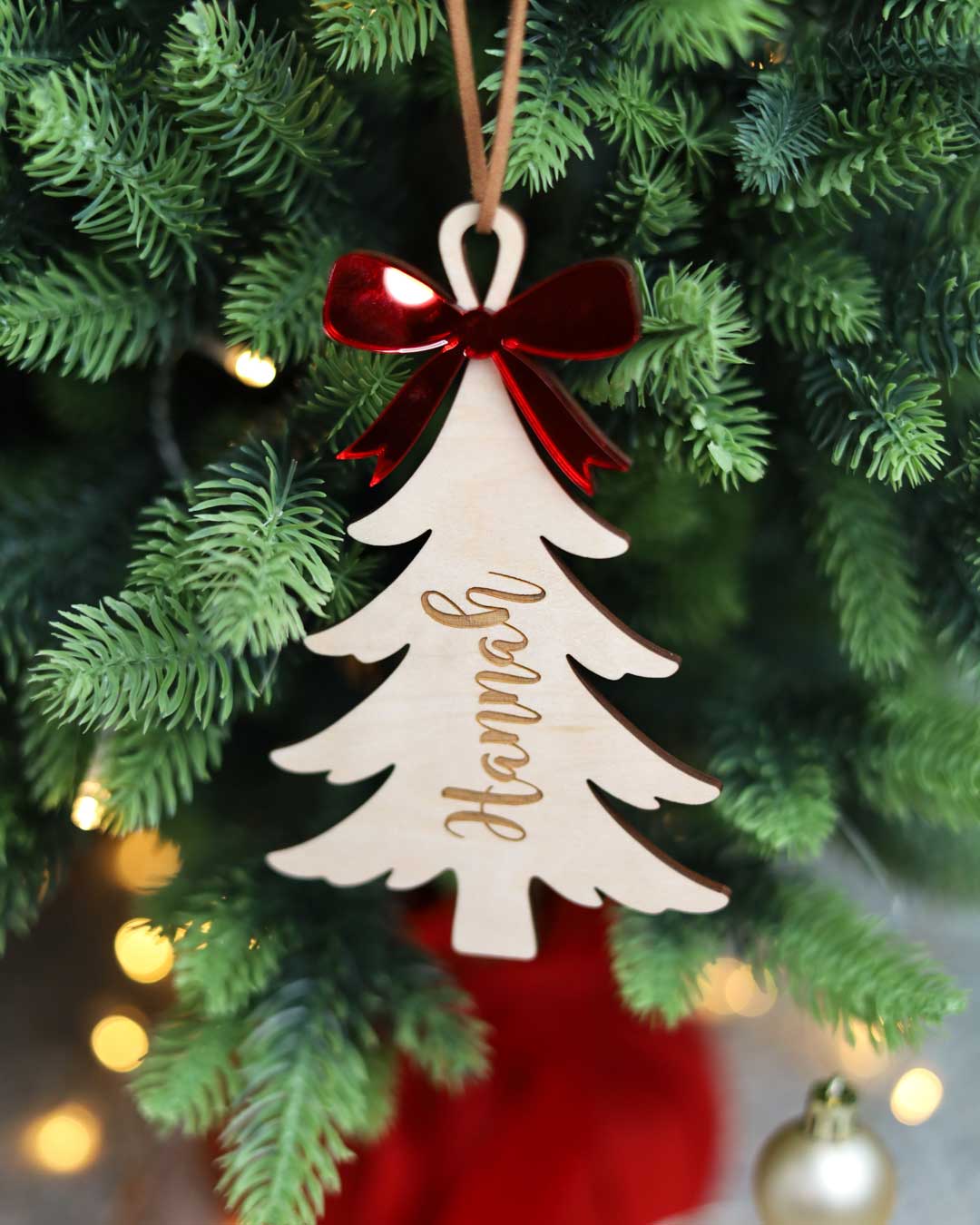 Weihnachtsanhänger Christbaum Holz Spiegelacryl Rot personalisiert