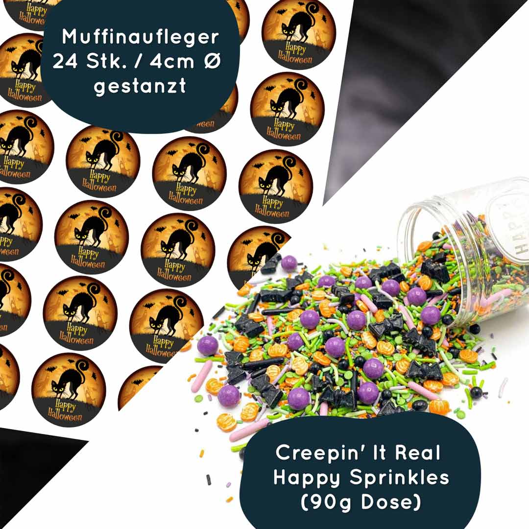 Cupcake Deko-Set Gruselkatze Happy Sprinkles 24 Stück