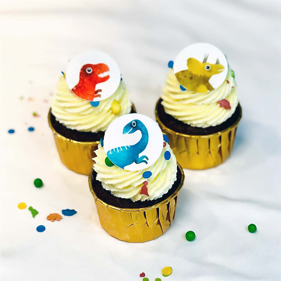 Cupcakes mit Dino Zuckerbilder