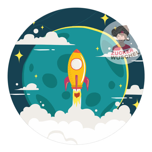 Tortenaufleger Kindergeburtstag "Rakete vorm Mond"