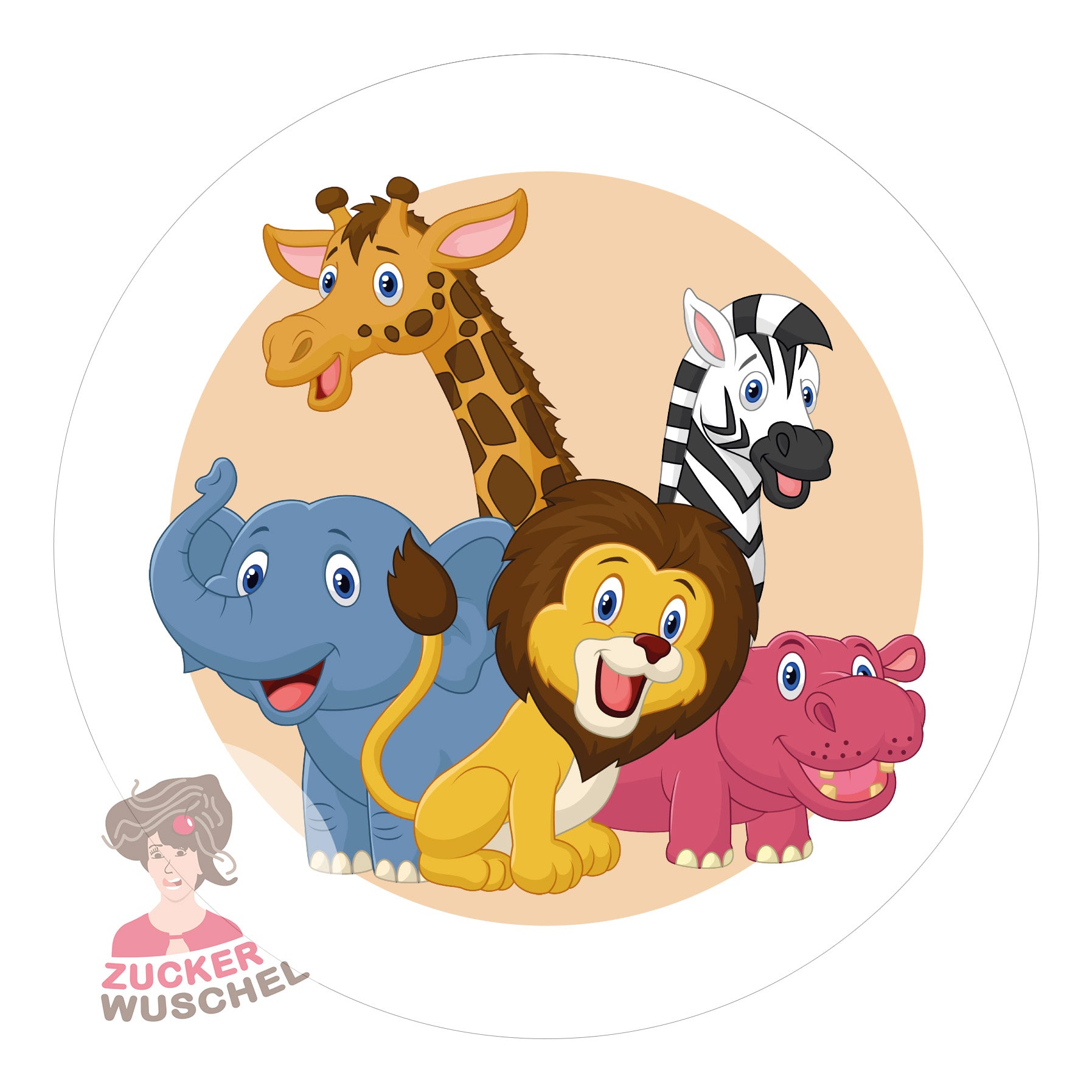 Tortenbild Safari Giraffe Elefant Löwe Zebra Nilpferd